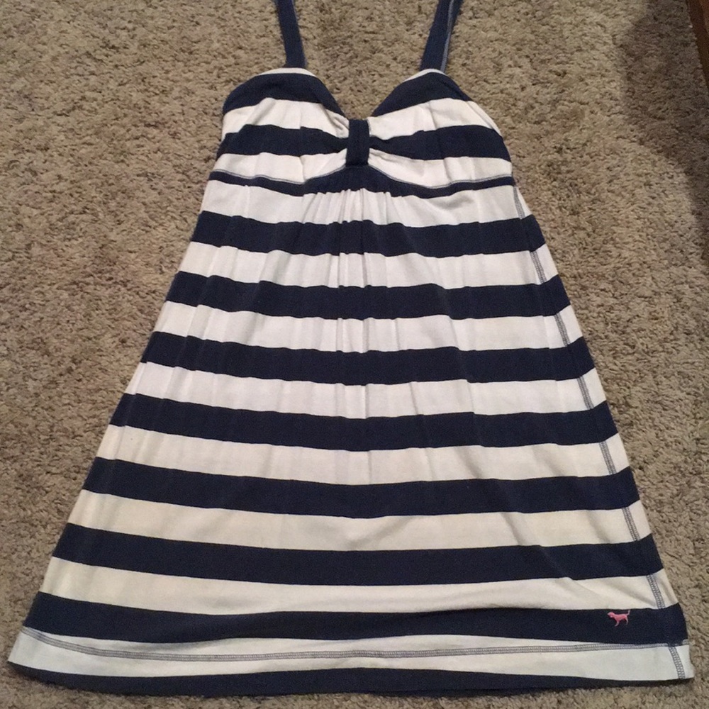 Pink brand blue and white stripped dress